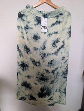 NWT Zara Tie Dye Maxi Skirt Size Large Blue Cream Art 2731/049/800 Boho Grunge